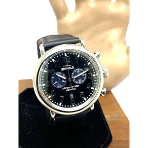 Shinola Men's Watch S0120109242 Quartz Chronograph Black Dial Leather Strap 47mm